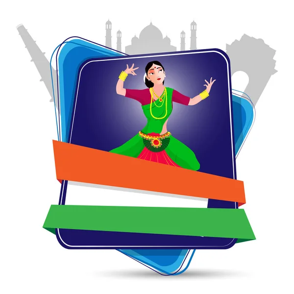 Индийская Женщина Традиционной Танцевальной Позе Знаменитые Индийские Памятники Заднем Плане — стоковый вектор