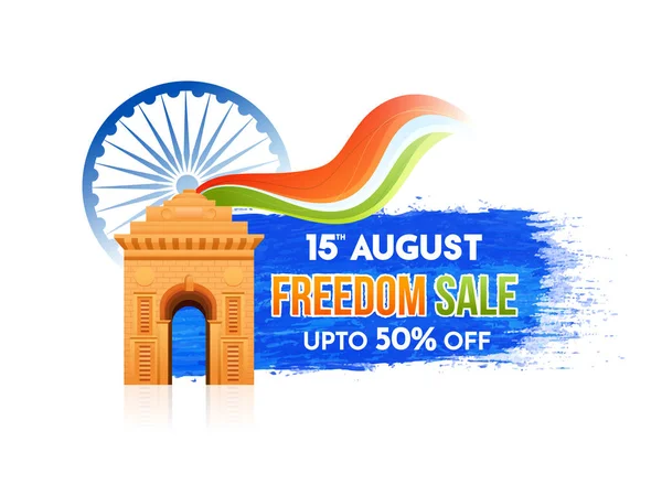 15Th August Freedom Sale Banner Design Offers India Gate Ashoka — Stock Vector