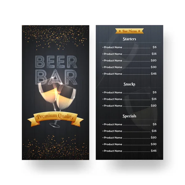 Design Cartão Menu Pub Cerveja Modelo Cartão Menu Bebidas — Vetor de Stock