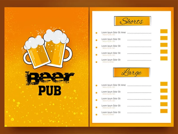 Diseño Tarjeta Menú Pub Cerveza Plantilla Tarjeta Menú Bebidas — Vector de stock