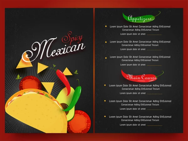 Menú Mexicano Para Restaurante Cafetería — Vector de stock