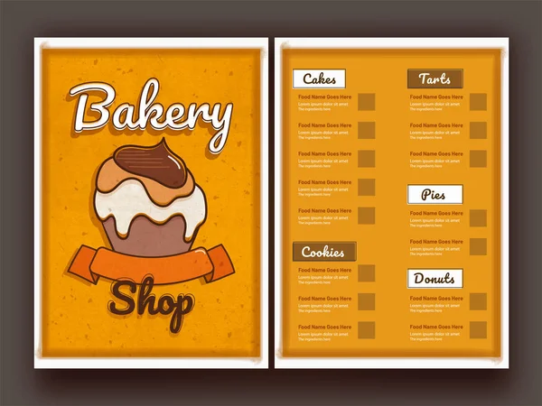 Bakkerij Winkel Menu Kaart Ontwerp — Stockvector