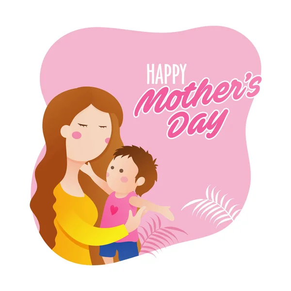 Mutlu Anneler Günü Kutlama Kavramı Mutlu Anne Pembe Beyaz Arka — Stok Vektör