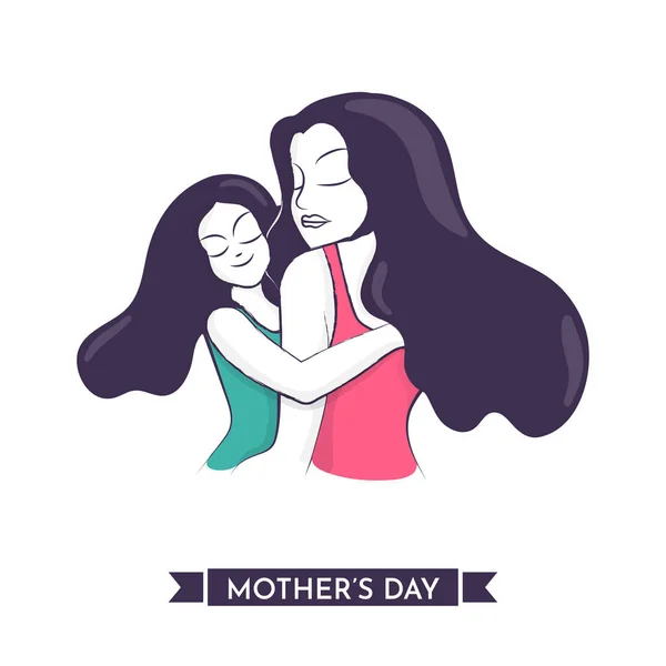 Illustration Mom Young Daughter Hugging Each Other Happy Mother Day — Stock Vector