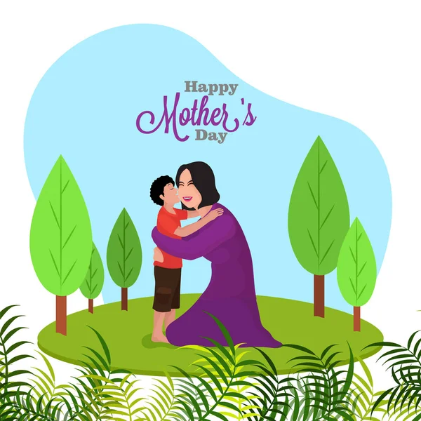 Feliz Dia Das Mães Conceito Celebração Com Filho Jovem Beijando — Vetor de Stock