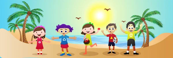 Création Tête Site Web Bannière Avec Happy Kids Amusant Bord — Image vectorielle