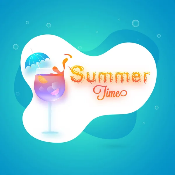Sommerzeit Banner Plakat Oder Flyer Mit Mocktail Auf Blauem Hintergrund — Stockvektor