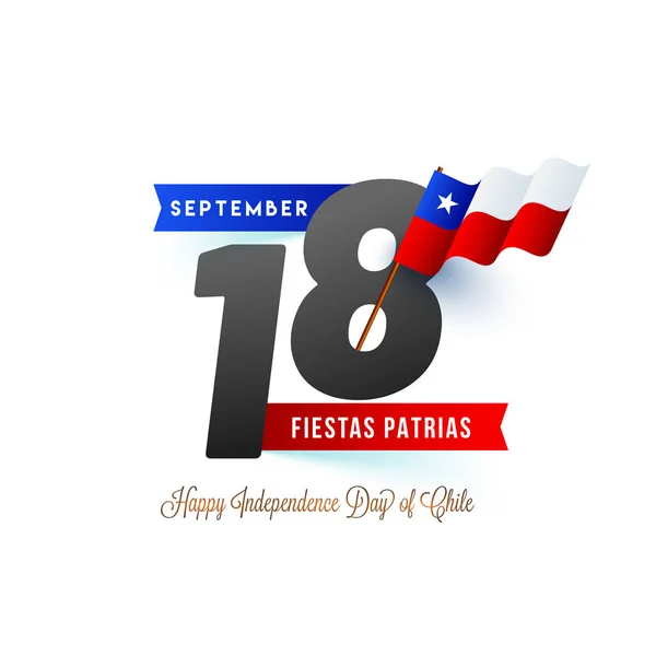 Стильный Текст 18Th Sepetember Waving Flag Independence Day Chile Background — стоковый вектор