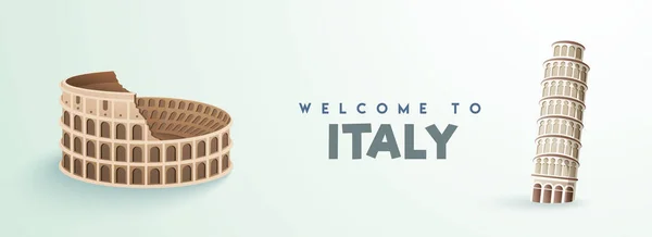 Talya Web Üstbilgi Veya Banner Tasarımı Kolezyum Roma Pisa Leaning — Stok Vektör