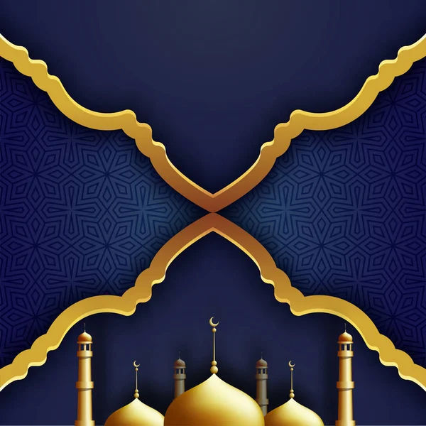 Gouden Moskee Blauwe Islamitische Patroon Achtergrond — Stockvector