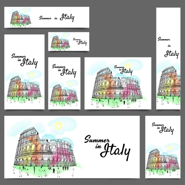 Social Media Banner Set Summer Holidays Italy Concept — Stock Vector