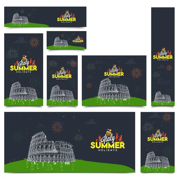 Social Media Banner Set Summer Holidays Italy Concept — Stock Vector