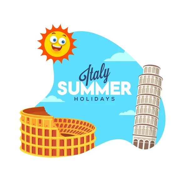 Itlay Vacanze Estive Poster Banner Volantino Con Illustrazione Pisa Torre — Vettoriale Stock