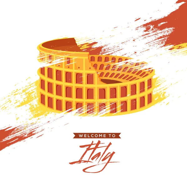 Üdvözöljük Itlay Plakát Szórólap Illusztráció Colosseum Róma Ecset Ecsetvonás Háttér — Stock Vector