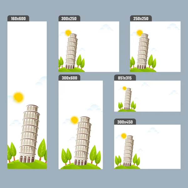 Social Media Banner Mit Illustrationen Von Pisa Dem Schiefen Turm — Stockvektor