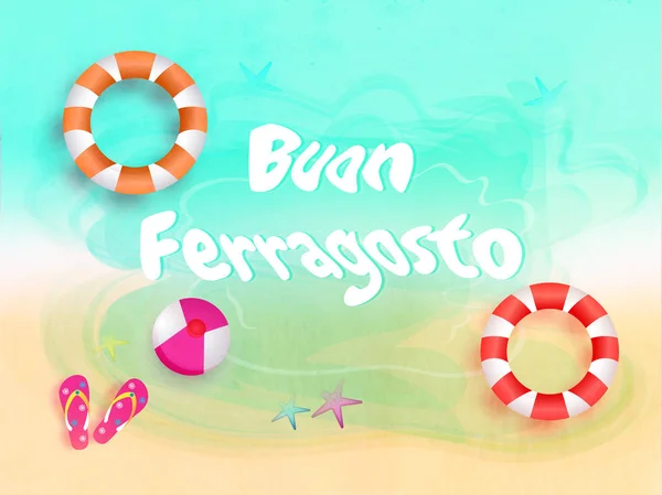 Italian Festival Buon Happy Italian Language Ferragosto Text Beach Background — Stock Vector