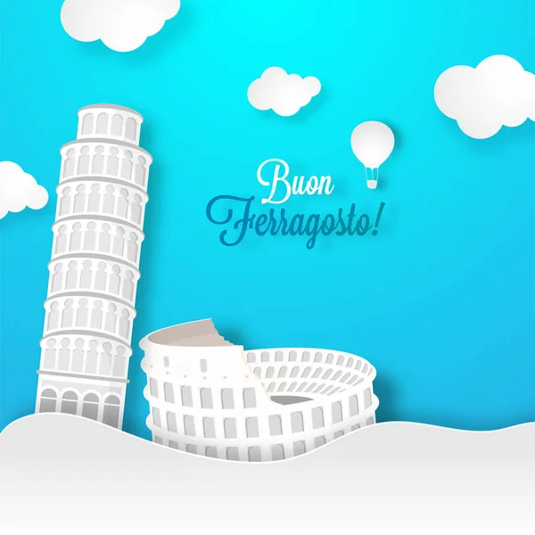 Buon Signification Heureuse Italien Concept Ferragosto Avec Tour Départ Pise — Image vectorielle