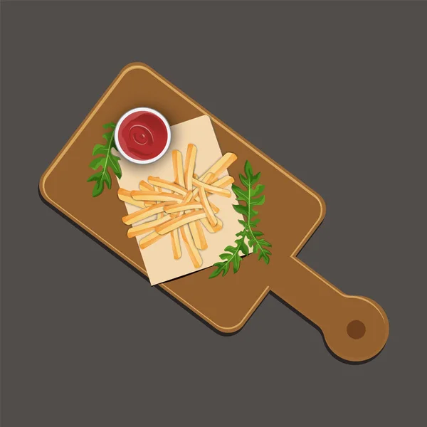 Papas Fritas Con Salsa Tomate Sobre Fondo Abstracto — Vector de stock