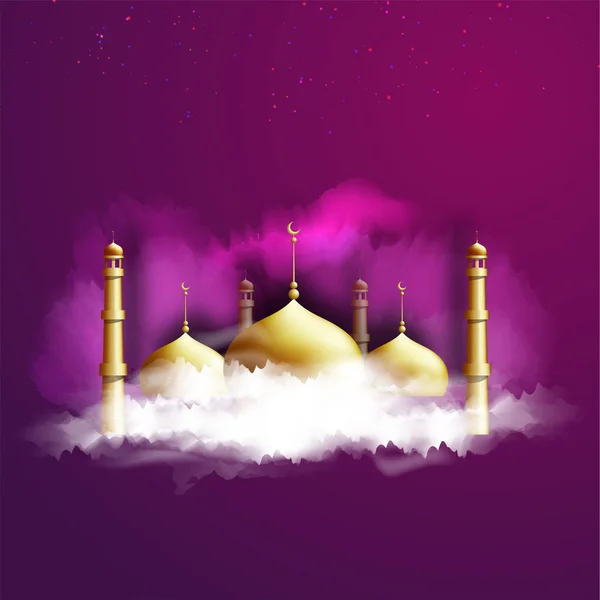 Golden Mosque Clody Background — Stock Vector