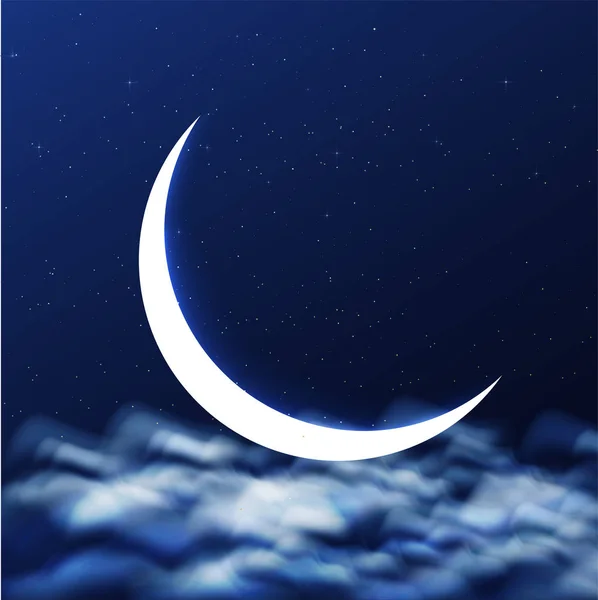 Luna Creciente Sobre Fondo Azul Nublado — Vector de stock