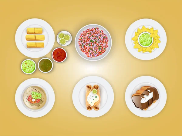 Fondo Mixto Comida Mexicana Comida Fiesta — Vector de stock