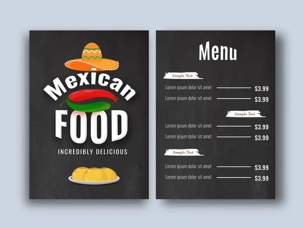 Menú Mexicano Para Restaurante Cafetería — Vector de stock