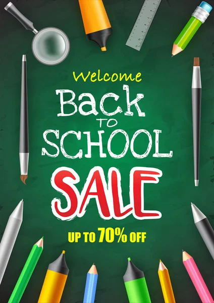Upto Offer Sale Welcome Back School Template Design Decorated Pencil — Stock Photo, Image