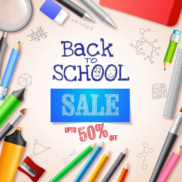 Upto Offer Sale Back School Supplies Elements Background Banner Poster — Stock Photo, Image