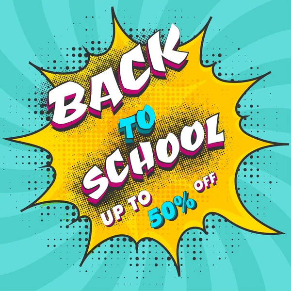 Upto Offer Back School Text Pop Art Sticker Blue Halftone — Stock Photo, Image