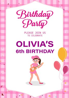 kızlar için 6 Doğum günü tebrik kartı tasarımı.