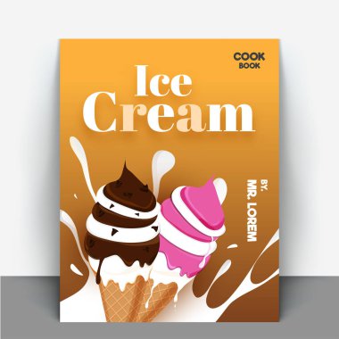 Tarif kitabı dondurma yemeye, aşçı kitap kapak tasarımı.