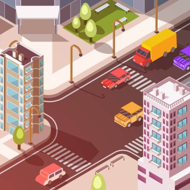 İzometrik kavramı kentsel şehir araçlarda farklı Taşımacılık ile. 