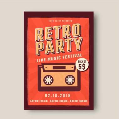 Retro Music Party Poster Design. Night Club or Disco Advertisement Promotional Banner Design.  clipart