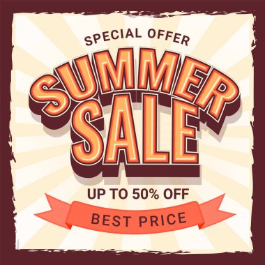 Yaz satış poster, afiş veya el ilanı tasarımı, vintage tarzı. Reklam Promosyon Banner tasarımı.