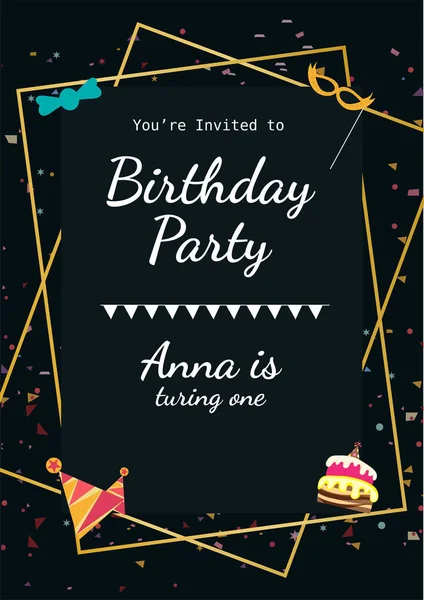 1St Birthday Celebration Greeting Card Design Cake Birthday Cap — Stock Vector