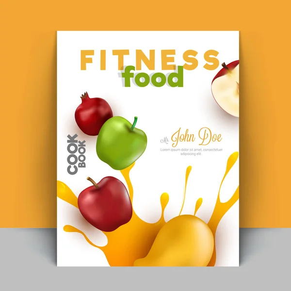 Fitness Food Libro Cucina Libro Ricette Alimenti Nutrienti Frutta Stile — Vettoriale Stock