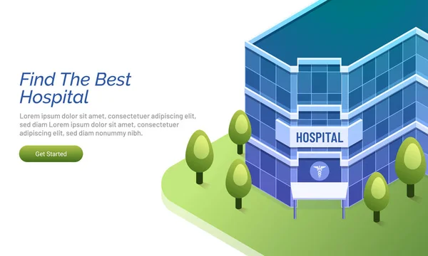 Web Site Design Landing Page Com Uma Visão Isométrica Hospital — Vetor de Stock