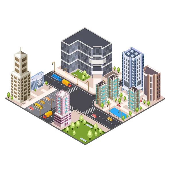 Skycrapper View Isometric Urban City Projection — Stock Vector