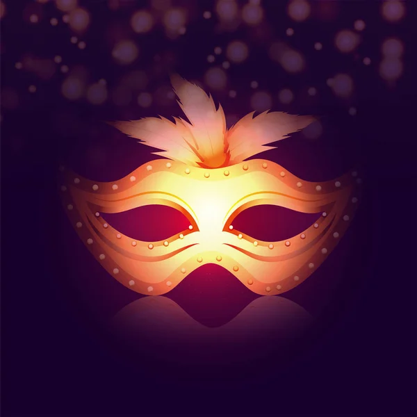 Banner Design Mit Goldener Maske Bokeh Effekte Auf Violettem Hintergrund — Stockvektor