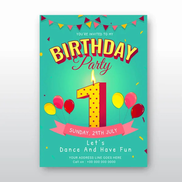 Birthday Card Invitation Template Number One 1St Birthday Celebration Card — Stock Vector