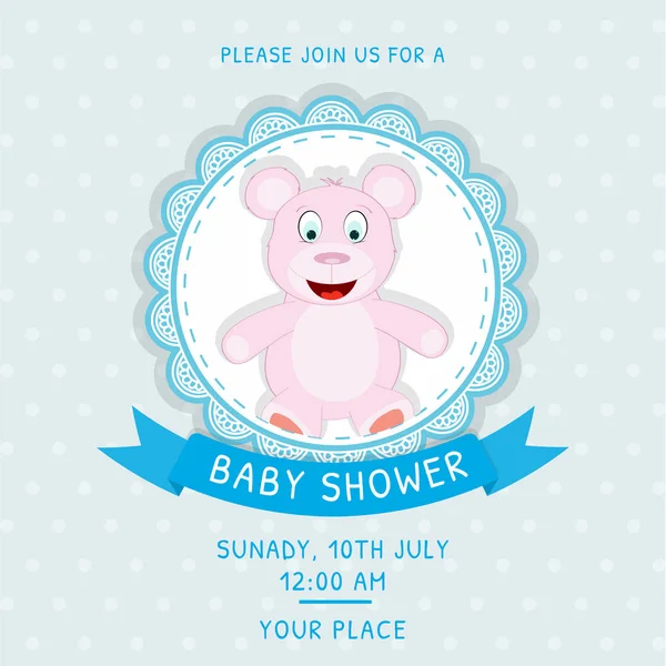 Baby Shower Invitation Template Teddy Bear Blue Color — Stock Vector
