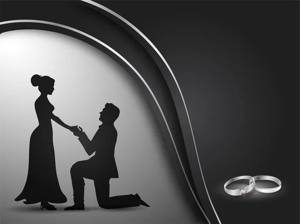 Silhueta Menino Pedindo Menina Para Casamento Anéis Casamento — Vetor de Stock