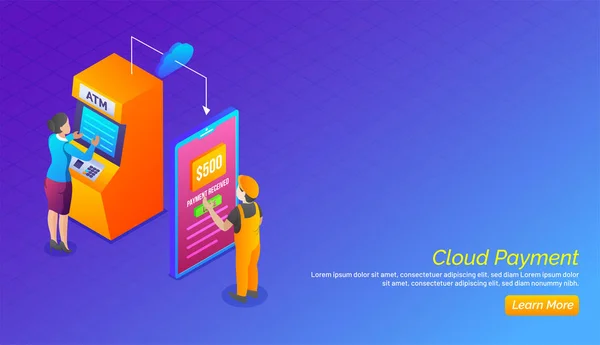 Cloud Betalning Konceptet Överföra Pengar Från Atm Till Online Lägen — Stock vektor