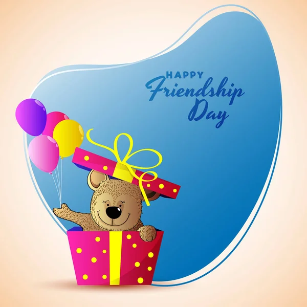 Happy Friendship Day Arrière Plan Avec Ours Peluche Mignon Sortant — Image vectorielle