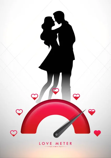 Silhouette Couple Aimant Love Meter Conception Carte — Image vectorielle