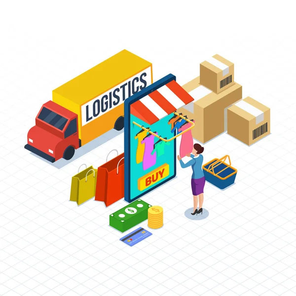 Online Shopping Delivery Concept Illustration Online Store Logistic Vehicles — Stock Vector