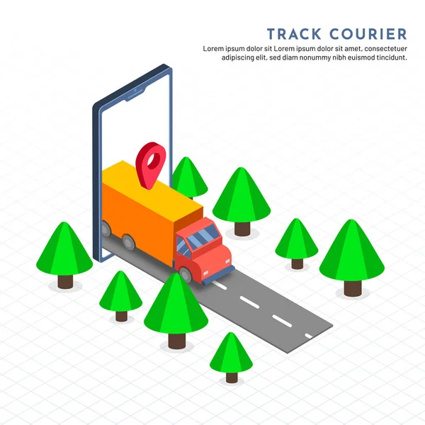 Illustration Delivery Vehicle Nevigation Sign Online Smartphone Tracking Concept — Stock Vector