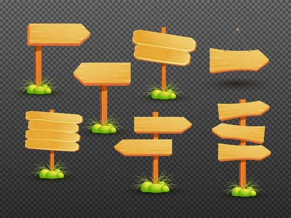 Набір Порожніх Дерев Яних Вивісок Прозорому Фоні Дизайн Банера Або — стоковий вектор