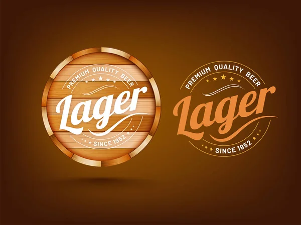 Signo Madera Baord Logotipo Con Texto Cerveza Calidad Premium — Vector de stock