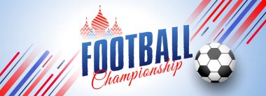 Futbol Şampiyonası üstbilgi veya afiş tasarım futbol ve arka plan üzerinde St Basil Katedrali.